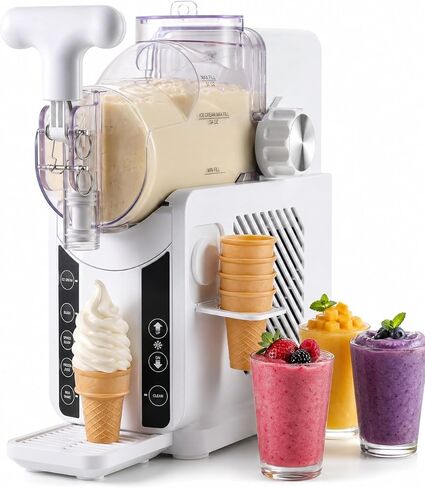 Soft Serve Ice Cream Machine - 67 oz Slushie Machine for Home, 2-In-1 Soft Ice Cream Slushy Maker with 5 Pre-Set Modes, No Ice Needed Frozen Drink Machine for Margarita, Milkshake, Frappés (White) in Kuwait