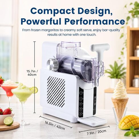 Soft Serve Ice Cream Machine - 67 oz Slushie Machine for Home, 2-In-1 Soft Ice Cream Slushy Maker with 5 Pre-Set Modes, No Ice Needed Frozen Drink Machine for Margarita, Milkshake, Frappés (White) in Kuwait