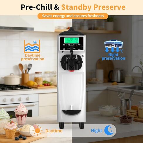 Ice Cream Machine – 3.5 Gals/H Single Flavor Ice Cream Maker 5 Inch Screen Soft Serve Ice Cream Machine with Pre-Cooling Soft Serve Machine with 1.6 Gals Tank for Home, Parties,Cafés,and School in Kuwait