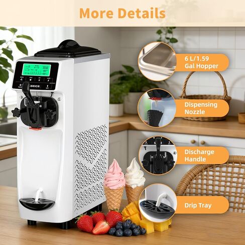 Ice Cream Machine – 3.5 Gals/H Single Flavor Ice Cream Maker 5 Inch Screen Soft Serve Ice Cream Machine with Pre-Cooling Soft Serve Machine with 1.6 Gals Tank for Home, Parties,Cafés,and School in Kuwait