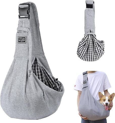 Dog Carrier Sling, Puppy Sling Carrier with Storage Pocket, Hand-Free Dog Sling Carrier for Carry Small Dogs and Cats, Travel Safety Harness, Dog and Cat Harness,Dog Sling up to 10 kg (Grey) in Kuwait