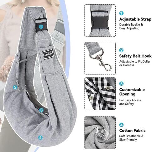 Dog Carrier Sling, Puppy Sling Carrier with Storage Pocket, Hand-Free Dog Sling Carrier for Carry Small Dogs and Cats, Travel Safety Harness, Dog and Cat Harness,Dog Sling up to 10 kg (Grey) in Kuwait