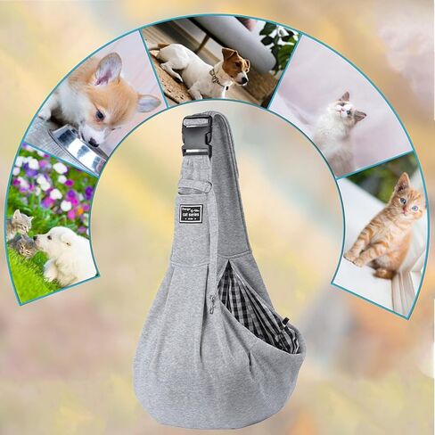 Dog Carrier Sling, Puppy Sling Carrier with Storage Pocket, Hand-Free Dog Sling Carrier for Carry Small Dogs and Cats, Travel Safety Harness, Dog and Cat Harness,Dog Sling up to 10 kg (Grey) in Kuwait
