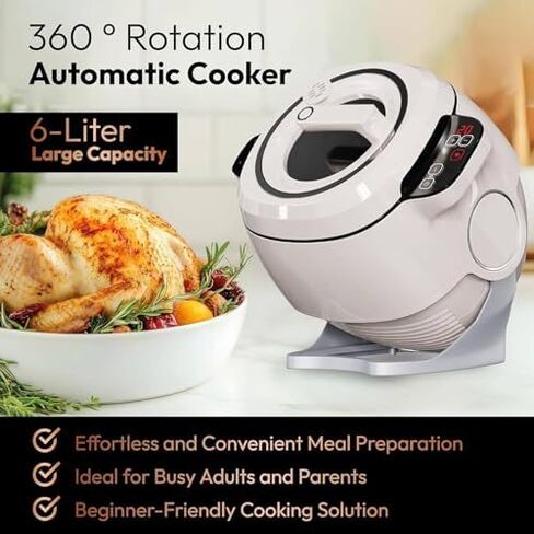6L Automatic Cooking Wok - Smart Stir Fry Robot with Adjustable Speed, 360° Self-Stirring for Effortless Cooking, Stewing & Frying, 110V Kitchen Appliance in Saudi Arabia