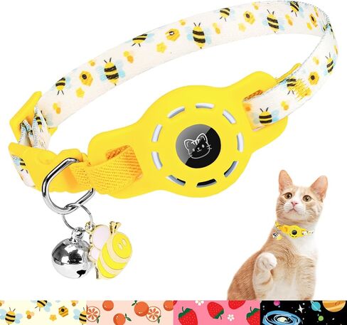 طوق القطط BINGPET AirTag مع أجراس، طوق قطط مطاطي آمن مطور مع حامل طوق القطط Airtag، أطواق قطط مضادة للفقد للقطط البنات، أطواق جرو كيتي مضادة للاختناق in Kuwait
