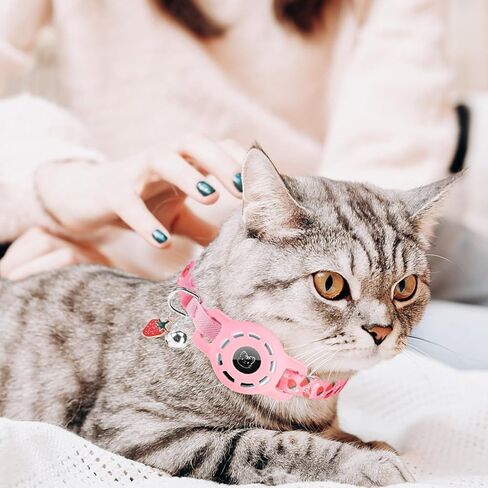 BINGPET AirTag Cat Collar with Bells, Upgraded Safety Elastic Cat Collar with Airtag Cat Collar Holder, Anti-Lost Cat Collars for Girl Boy Cats, Anti-Suffocation Kitty Puppy Collars in Saudi Arabia