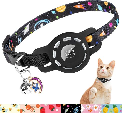 BINGPET AirTag Cat Collar with Bells, Upgraded Safety Elastic Cat Collar with Airtag Cat Collar Holder, Anti-Lost Cat Collars for Girl Boy Cats, Anti-Suffocation Kitty Puppy Collars in Saudi Arabia
