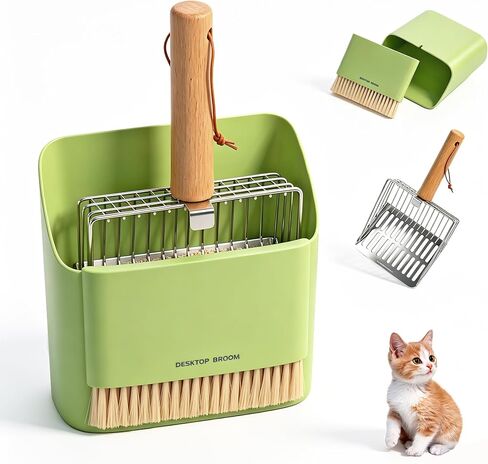 Dreamoon Cat Litter Scoop with Holder, Heavy Duty Stainless Steel Kitty Litter Scooper with Coarse and Fine Mesh, Includes Broom and Dustpan Set, Quick Sift and Easy Clean, Gray in Saudi Arabia
