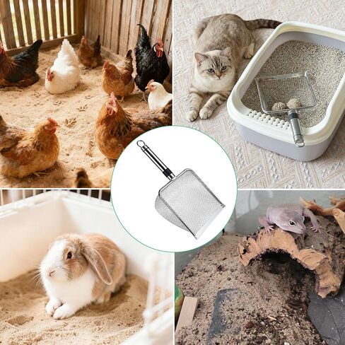2-Pack Stainless Steel Cat Litter Scoop, 3.8mm Fine Mesh & 5mm Metal Scooper, 5.5-Inch Wide Deep Shovel, Long Handle, Rustproof Cat Poop Scooper for Clumping Litter, Multi-Pet & Beach Sand in Kuwait