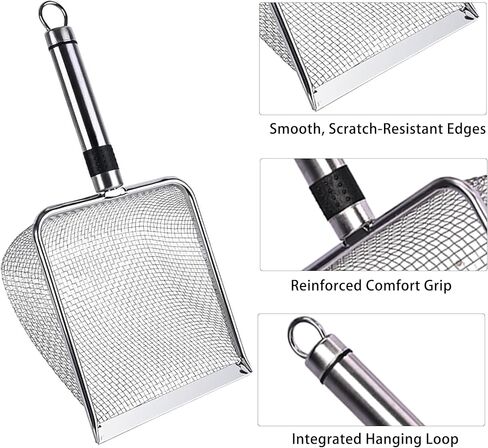 2-Pack Stainless Steel Cat Litter Scoop, 3.8mm Fine Mesh & 5mm Metal Scooper, 5.5-Inch Wide Deep Shovel, Long Handle, Rustproof Cat Poop Scooper for Clumping Litter, Multi-Pet & Beach Sand in Kuwait