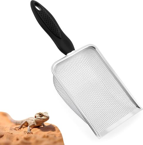 Stainless Steel Mesh Litter Shovel, Metal Non-Slip Black Handle Sifter, Fine Mesh Reptile Cleaner Scooper for Lizard Substrate, Reptile Terrarium Sand & Waste in Kuwait