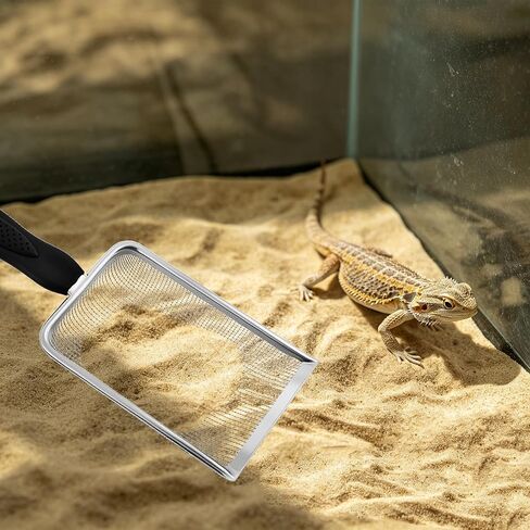 Stainless Steel Mesh Litter Shovel, Metal Non-Slip Black Handle Sifter, Fine Mesh Reptile Cleaner Scooper for Lizard Substrate, Reptile Terrarium Sand & Waste in Kuwait