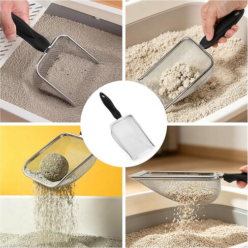 Stainless Steel Mesh Litter Shovel, Metal Non-Slip Black Handle Sifter, Fine Mesh Reptile Cleaner Scooper for Lizard Substrate, Reptile Terrarium Sand & Waste in Kuwait