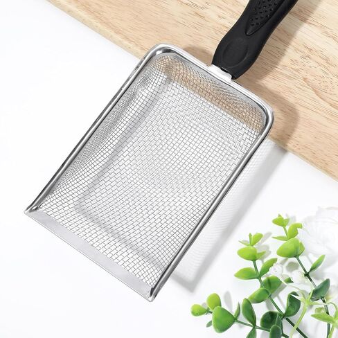 Stainless Steel Mesh Litter Shovel, Metal Non-Slip Black Handle Sifter, Fine Mesh Reptile Cleaner Scooper for Lizard Substrate, Reptile Terrarium Sand & Waste in Kuwait