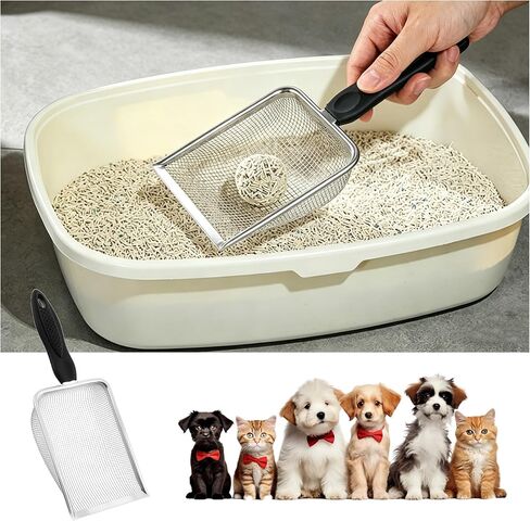 Stainless Steel Mesh Litter Shovel, Metal Non-Slip Black Handle Sifter, Fine Mesh Reptile Cleaner Scooper for Lizard Substrate, Reptile Terrarium Sand & Waste in Kuwait