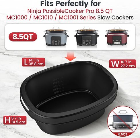 بطانات طهي بطيئة من السيليكون تناسب Ninja Foodi Possible Cooker PRO | بالإضافة إلى 8.5 كوارت MC1000، MC1001، سلسلة MC1010، بطانات أوعية الفخار المصنوعة من السيليكون بنسبة 100% قابلة لإعادة الاستخدام لملحقات الطباخات البطيئة، آمنة للاستخدام في غسالة الأطبا in Kuwait