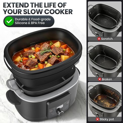 بطانات طهي بطيئة من السيليكون تناسب Ninja Foodi Possible Cooker PRO | بالإضافة إلى 8.5 كوارت MC1000، MC1001، سلسلة MC1010، بطانات أوعية الفخار المصنوعة من السيليكون بنسبة 100% قابلة لإعادة الاستخدام لملحقات الطباخات البطيئة، آمنة للاستخدام في غسالة الأطبا in Kuwait