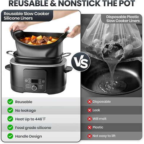 بطانات طهي بطيئة من السيليكون تناسب Ninja Foodi Possible Cooker PRO | بالإضافة إلى 8.5 كوارت MC1000، MC1001، سلسلة MC1010، بطانات أوعية الفخار المصنوعة من السيليكون بنسبة 100% قابلة لإعادة الاستخدام لملحقات الطباخات البطيئة، آمنة للاستخدام في غسالة الأطبا in Kuwait