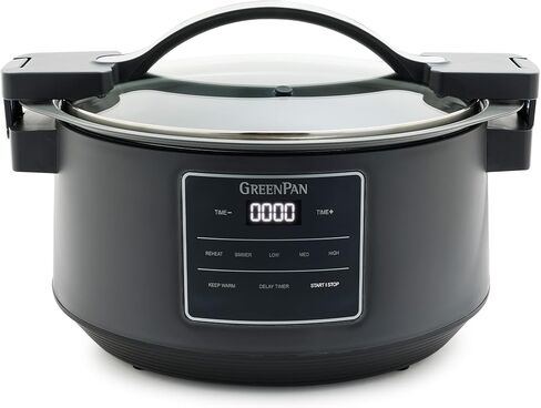طباخ بطيء بغطاء قفل من GreenPan 8QT، وعاء قابل للإزالة من السيراميك غير لاصق وخالي من PFAS، حافة من السيليكون والزجاج، مناسب للسفر، متعدد الطباخ، موقد مسطح وآمن للفرن 400 درجة فهرنهايت، أجزاء آمنة للاستخدام في غسالة الأطباق، الجرافيت in Kuwait