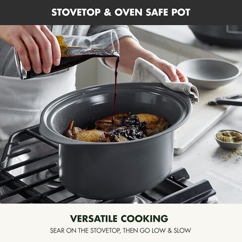 طباخ بطيء بغطاء قفل من GreenPan 8QT، وعاء قابل للإزالة من السيراميك غير لاصق وخالي من PFAS، حافة من السيليكون والزجاج، مناسب للسفر، متعدد الطباخ، موقد مسطح وآمن للفرن 400 درجة فهرنهايت، أجزاء آمنة للاستخدام في غسالة الأطباق، الجرافيت in Kuwait