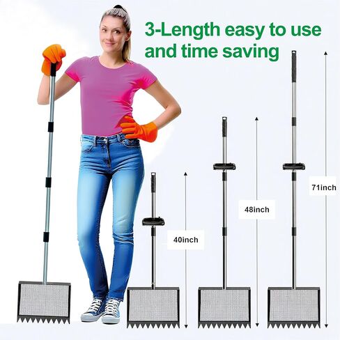 Chicken Poop Scooper & Rake 3-in-1, Metal Coop Shovel, Sand Sifting Shovel, Pet Waste Cleans. Litter Sifting Cleaning Tool with 35" to 62" Adjustable Stainless Steel Handlele in Kuwait