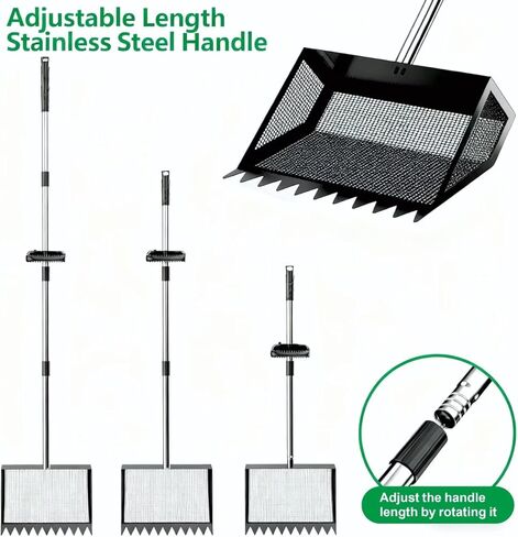 Chicken Poop Scooper & Rake 3-in-1, Metal Coop Shovel, Sand Sifting Shovel, Pet Waste Cleans. Litter Sifting Cleaning Tool with 35" to 62" Adjustable Stainless Steel Handlele in Kuwait