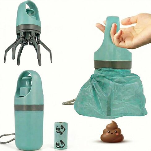 Dog Pooper Scooper, Portable No-Touch Poop Scooper for Small Medium Large Dogs, Dog Waste Pick-Up Collector with 15 Bags & Leak-Proof Storage Container in Kuwait