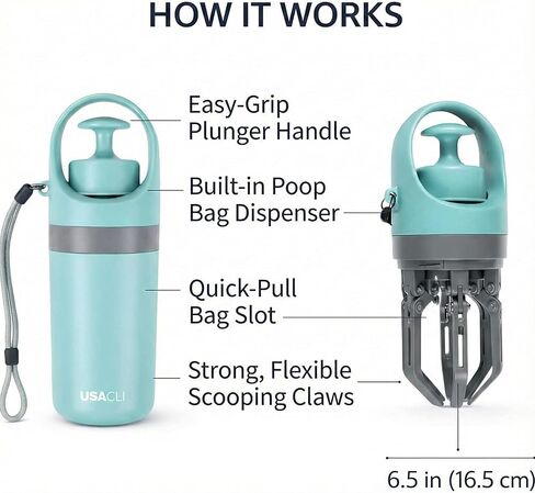 Dog Pooper Scooper, Portable No-Touch Poop Scooper for Small Medium Large Dogs, Dog Waste Pick-Up Collector with 15 Bags & Leak-Proof Storage Container in Kuwait