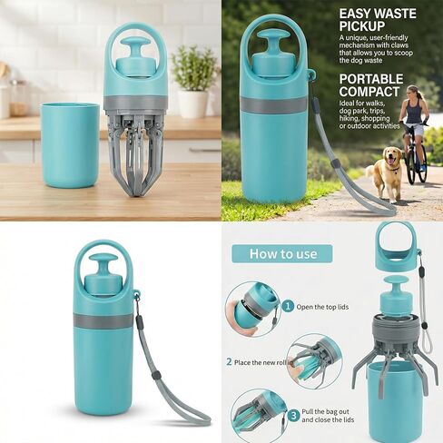 Dog Pooper Scooper, Portable No-Touch Poop Scooper for Small Medium Large Dogs, Dog Waste Pick-Up Collector with 15 Bags & Leak-Proof Storage Container in Kuwait