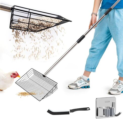 Chicken Poop Scooper - Chicken coop accesories with Hook and Brush, Durable Metal Litter Scoop Heavy Duty and Rust Resistant for Poultry Farmers, Easy to Clean, Lightweight and Portable coop Scoop in Kuwait