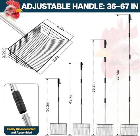 Chicken Poop Scooper - Chicken coop accesories with Hook and Brush, Durable Metal Litter Scoop Heavy Duty and Rust Resistant for Poultry Farmers, Easy to Clean, Lightweight and Portable coop Scoop in Kuwait