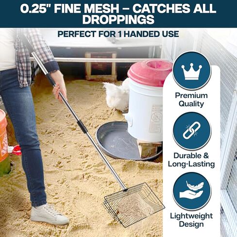 Chicken Poop Scooper - Chicken coop accesories with Hook and Brush, Durable Metal Litter Scoop Heavy Duty and Rust Resistant for Poultry Farmers, Easy to Clean, Lightweight and Portable coop Scoop in Kuwait