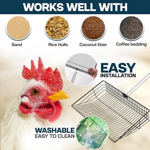 Chicken Poop Scooper - Chicken coop accesories with Hook and Brush, Durable Metal Litter Scoop Heavy Duty and Rust Resistant for Poultry Farmers, Easy to Clean, Lightweight and Portable coop Scoop in Kuwait