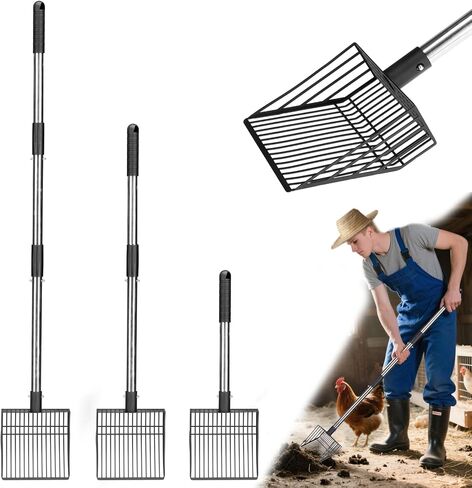 PUPTECK Large Chicken Poop Scooper - Adjustable Long Handle Poop Scooper with Deep Shovel, Detachable Heavy Duty Shovel Multifunctional Chicken Cleaning Tool Coop Accessories(20"-40") in Kuwait