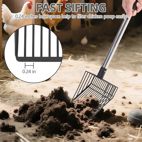 PUPTECK Large Chicken Poop Scooper - Adjustable Long Handle Poop Scooper with Deep Shovel, Detachable Heavy Duty Shovel Multifunctional Chicken Cleaning Tool Coop Accessories(20"-40") in Kuwait