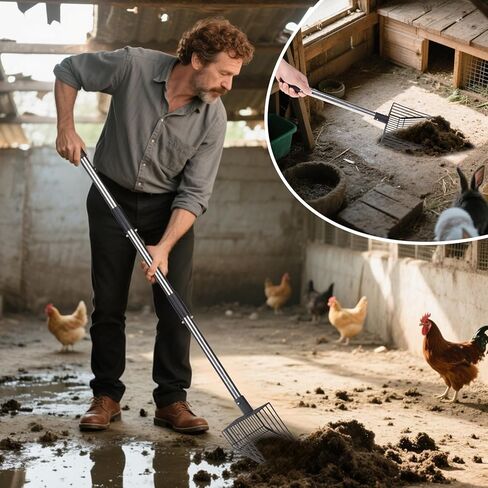 PUPTECK Large Chicken Poop Scooper - Adjustable Long Handle Poop Scooper with Deep Shovel, Detachable Heavy Duty Shovel Multifunctional Chicken Cleaning Tool Coop Accessories(20"-40") in Kuwait