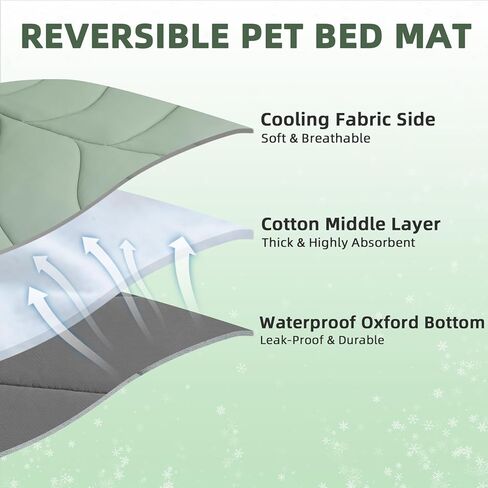 PUPTECK Dog Cooling Mat, 37"x33" Reversible Pet Self-Cooling Bed for Dogs, Thick & Soft Pet Cool Blanket Crate Kennel Pad, for Summer Indoor Outdoor, Green L in Kuwait