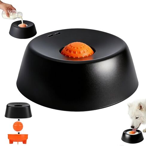 Slow Feeder Dog Bowls for Liquid Treat, Dog Lick Bowl Anti-Slip Slow Feeder for Wet Food, Anti-Slip Bone Broth Dog Lick Bowl with Rolling Ball, for Dogs and Cats (Black) in Kuwait
