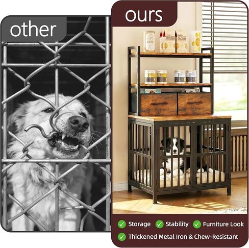 HIGDBFE Dog Crate Furniture with Drawer & Shelf, 25.5" Small Dog Crate with Lockable Doors, Indoor Dog Kennel Furniture for Medium, Small Dogs, Anti-Chew Dog Cage with Storage, Rustic Brown, 43.7" H in Kuwait