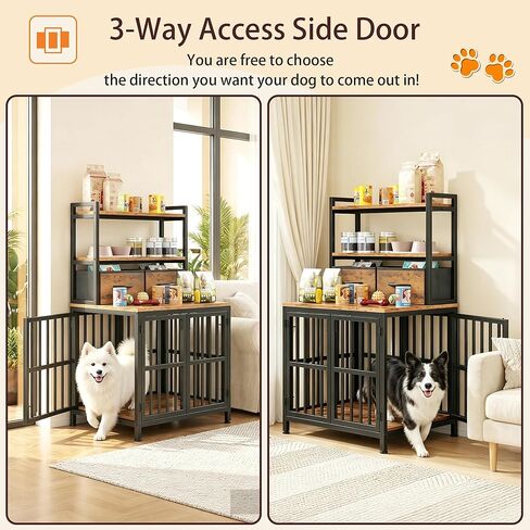 HIGDBFE Dog Crate Furniture with Drawer & Shelf, 25.5" Small Dog Crate with Lockable Doors, Indoor Dog Kennel Furniture for Medium, Small Dogs, Anti-Chew Dog Cage with Storage, Rustic Brown, 43.7" H in Kuwait