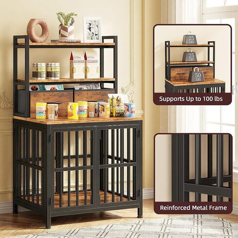 HIGDBFE Dog Crate Furniture with Drawer & Shelf, 25.5" Small Dog Crate with Lockable Doors, Indoor Dog Kennel Furniture for Medium, Small Dogs, Anti-Chew Dog Cage with Storage, Rustic Brown, 43.7" H in Kuwait