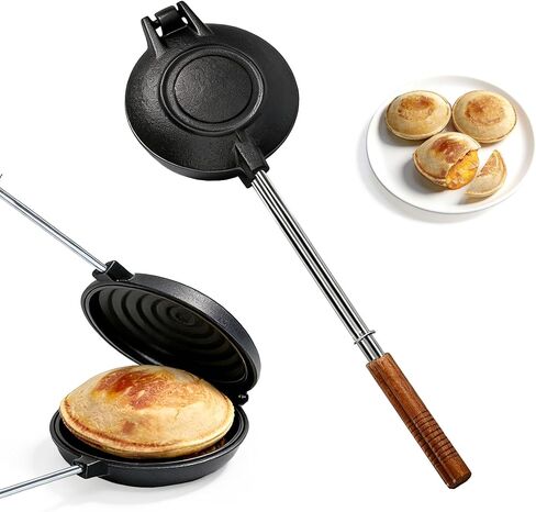 Disquera de Pan Cubano Redondo Cast Iron Cuban Sandwich Press with Swappable Handles 16" & 22", Traditional Round Sandwich Maker for Stovetop and Camping in Kuwait