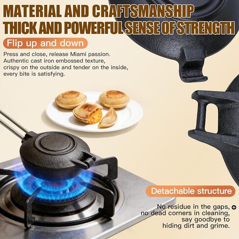 Disquera de Pan Cubano Redondo Cast Iron Cuban Sandwich Press with Swappable Handles 16" & 22", Traditional Round Sandwich Maker for Stovetop and Camping in Kuwait