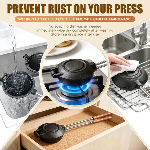 Disquera de Pan Cubano Redondo Cast Iron Cuban Sandwich Press with Swappable Handles 16" & 22", Traditional Round Sandwich Maker for Stovetop and Camping in Kuwait