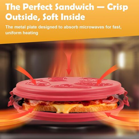9.5Inch Microwave Sandwich Maker, Microwave Grilled Cheese Maker, Microwave Pizza Oven, Pizza Mark, Bacon Cooker, Toaster, Removable Non-Stick, Grill Crispy in Minutes for Office, Dorm, Travel, Home in Kuwait