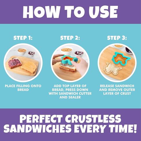 Uncrustable Sandwich Cutter & Sealer 5pc Value Set - Make Five Unique Fun Crustless Stuffed Shapes - Peanut Butter Jelly Kids Meals for Bento Lunch Box & Back to School- Bread Decruster, Easy to Clean in Kuwait