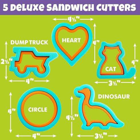 Uncrustable Sandwich Cutter & Sealer 5pc Value Set - Make Five Unique Fun Crustless Stuffed Shapes - Peanut Butter Jelly Kids Meals for Bento Lunch Box & Back to School- Bread Decruster, Easy to Clean in Kuwait
