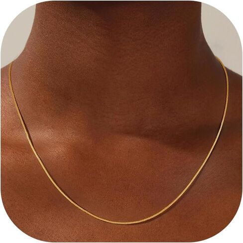 S925 Sterling Silver Box Chain Necklace for Women - 0.8mm Sterling Silver Box Chain Necklace Thick Sturdy Colourfast Chain Necklaces Jewelery for Women 16/18/20/22 Inch in Saudi Arabia