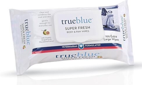 TrueBlue Super Fresh Body and Paw Wipes للكلاب والجراء - تنظيف الكفوف القذرة وإزالة الروائح الكريهة - كبيرة جدًا، غير سامة - 8 in Kuwait