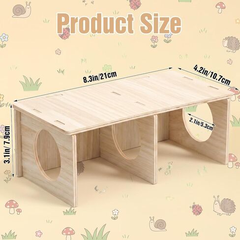 Hamster Peep Tunnel, 2-Chamber Wooden Hamster Hideout, Tunnel Multi Chamber Exploring Toy Hamsters for Gerbil Rat Mice in Kuwait